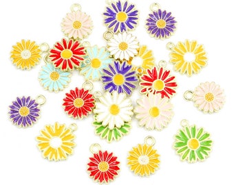 20Pcs 7-Couleurs Alliage Métal Goutte Huile Colorblock Marguerites Charm Fleur Pendentif Pour DIY Bracelet Collier Bijoux Faire des résultats