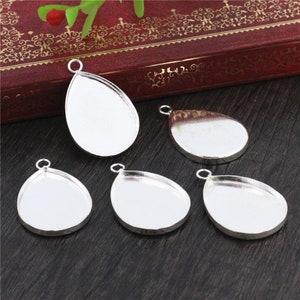 20pcs 13x18mm 18x25mm Inner Size 3 Colors Plated Drop Style Brass Cameo Cabochon Base Setting Charms Pendant necklace findings image 5