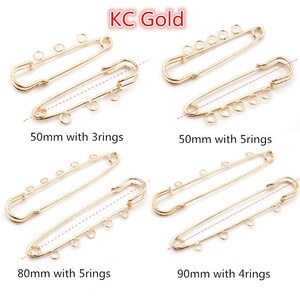 5pcs/lot Safety Pins Brooch Blank Base Brooch Pins 50/80/90mm Pins 3/5 Rings Jewelry Pin for Jewelry Making Supplies Accessorie KC Gold