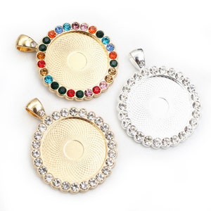 5 stks 25mm Binnenmaat Zilver en Antiek Brons en Rose Goud Strass Cameo Cabochon Base Setting Charms Hanger afbeelding 1