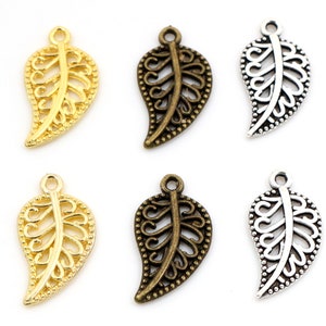 40pcs 17x10mm Antique Silver and Bronze and Gold Colors Plated Leaf Style Handmade Charms Pendant:DIY for bracelet necklace image 1