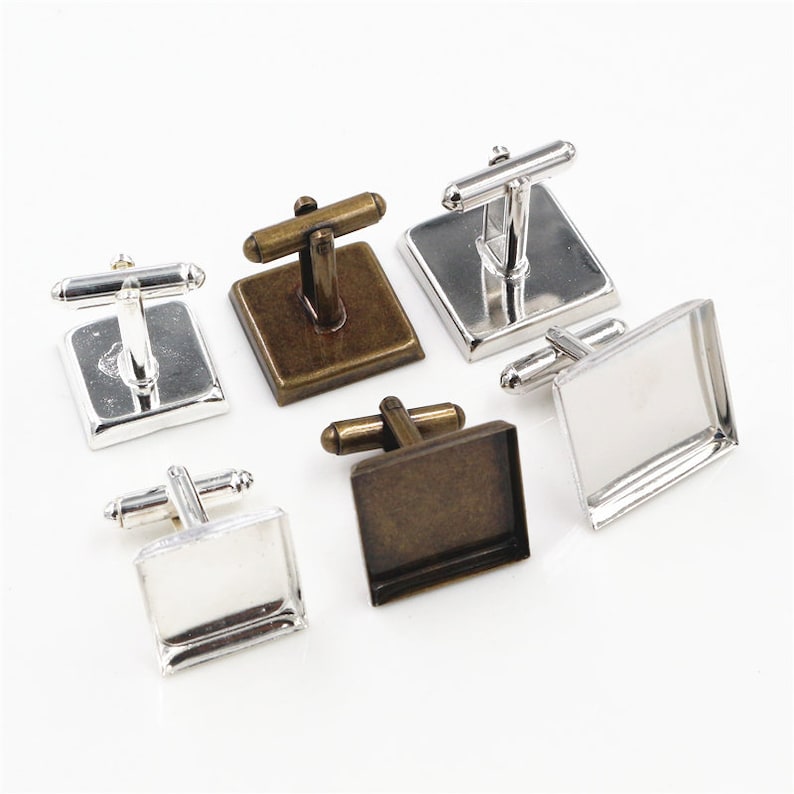 16/18/20mm 10pcs Bright Silver Rhodium Bronze Plated Copper Cufflink Square Base Cuff Link Settings Cabochon Cameo Base zdjęcie 1