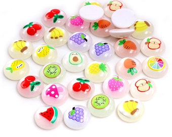 New Fashion 40pcs 12mm Mix Colors Fruit Hawaiian Style Series Flat back Resin Cabochon for Bracelet Earrings Accessories