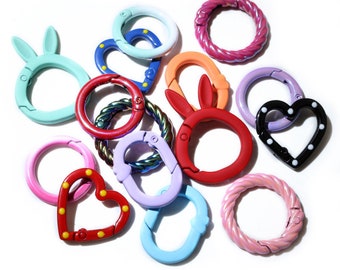 10pcs Random Colors Mix Heart Round Rabbit Shape Keychain Key Rings Clasp Loop for DIY Keychains Making Accessories