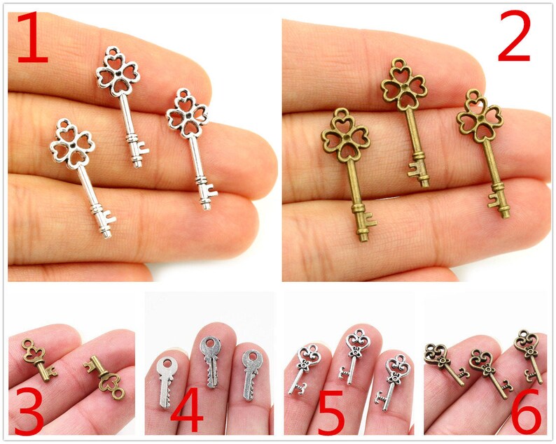 30/40/50/100pcs Antique Silver and Bronze Plated Key Handmade Charms Pendant:DIY for bracelet necklace image 1