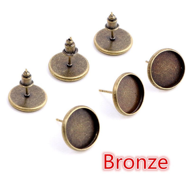 6mm 8mm 10mm 12mm 14/16/18/20mm 8 Colors Plated High Quality Stainless Brass Earring Studswith Ear plug Base,Fit 6-20mm Glass Cabochons image 8