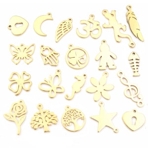 10 pièces/lot pas de décoloration 316 acier inoxydable plaqué or arbre lune papillon petit pendentif à breloques pour collier fabrication de bijoux à bricoler soi-même