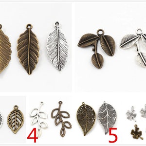 12/10/5/40pcs Antique Silver and Bronze Plated Leaf or Feather Style Handmade Charms Pendant:DIY for bracelet necklace-