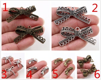 4/30/15pcs 44x23/20x8/25x24/20x10mm Antique Silver and Bronze Plated Bow Tie Handmade Charms Pendant:DIY for bracelet necklace