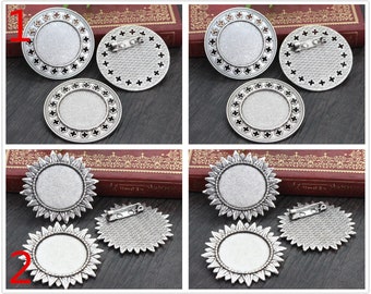 25mm 5pcs Antique Silver Brooch Cameo Setting Base