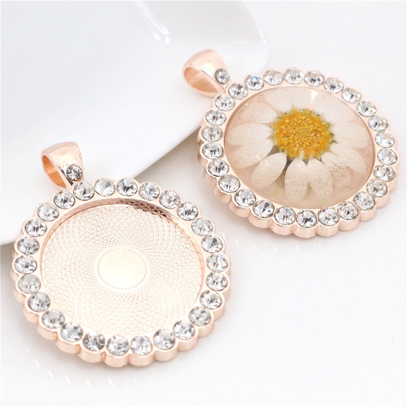 5 stks 25mm Binnenmaat Zilver en Antiek Brons en Rose Goud Strass Cameo Cabochon Base Setting Charms Hanger afbeelding 6