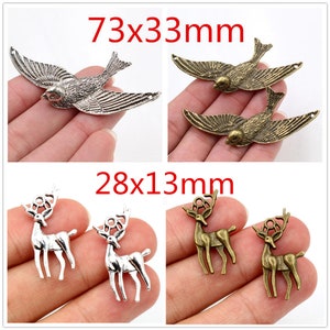 3/10/15/30pcs Antique Silver/Bronze Bird Deer Leaf Handmade Charms Pendant:DIY Jewelry Making Findings for Bracelet Necklace image 2