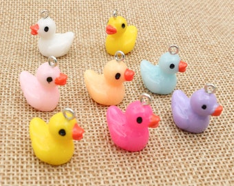 10Pcs 18x21mm 7-Colors Mixed Duck Resin Earring Charms Diy Findings Kawaii 3D Phone Keychain Bracelet Pendant For Jewelry Making