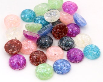 New Style 40pcs 6-8-10-12-14mm Mix Colors Built-in Real Shells Style Flat back Resin Cabochons Fit 12mm Cameo Base Cabochons