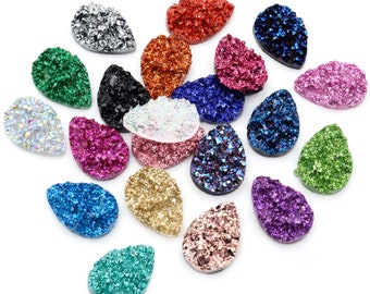 New Fashion 40pcs 10x14mm 13x18mm Drop Style Flatback Druzy Resin Cabochons for Necklace Earrings DIY Jewelry Making Findings