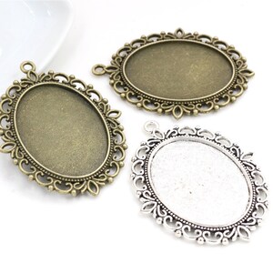 Nouvelle mode 5pcs 30x40mm Taille intérieure Antique Bronze Et Argent Or Double Side Style Cabochon Base Cadre Charmes Pendentif image 2