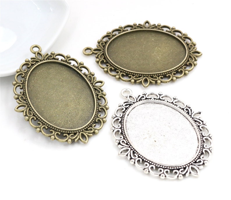 Nouvelle mode 5pcs 30x40mm Taille intérieure Antique Bronze Et Argent Or Double Side Style Cabochon Base Cadre Charmes Pendentif image 2