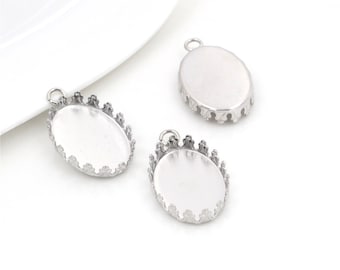 10pcs 13x18mm 18x25mm Inner Size Stainless Steel Material Oval Style Cabochon Base Cameo Setting Pendant Tray