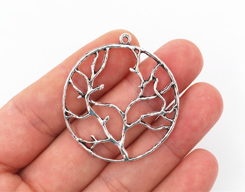 10pcs 40mm Antique Silver and Bronze and Gold Colors Plated Tree Style Handmade Charms Pendant:DIY for bracelet necklace image 4