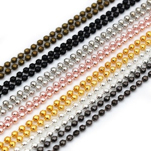 10pc/lotto 3 Dimensioni 1,5 mm e 2,0 mm e 2,4 mm 7 colori Placcato Ball Beads Catena Collana Connettore perline 65cm25,5 pollici immagine 1