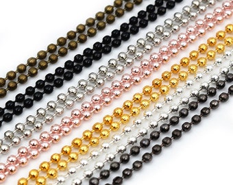 10pc/lotto 3 Dimensioni 1,5 mm e 2,0 mm e 2,4 mm 7 colori Placcato Ball Beads Catena Collana Connettore perline 65cm(25,5 pollici)