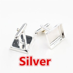 16/18/20mm 10pcs Bright Silver Rhodium Bronze Plated Copper Cufflink Square Base Cuff Link Settings Cabochon Cameo Base zdjęcie 2