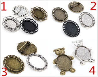 5pcs 18x25mm Inner Size Antique Silver and Bronze and Black Brooch Pin Cameo Cabochon Base Setting