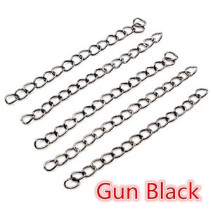 50pcs / lot 50mm 70mm 5x4mm Collier Extension Chaîne En Vrac Bracelet Chaînes Étendues Extension de Queue Pour Bricolage Bijoux Faire Des Découvertes Gun Black