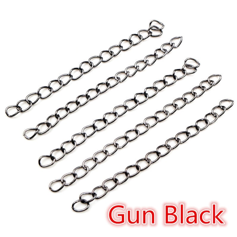 50pcs / lot 50mm 70mm 5x4mm Collier Extension Chaîne En Vrac Bracelet Chaînes Étendues Extension de Queue Pour Bricolage Bijoux Faire Des Découvertes Gun Black