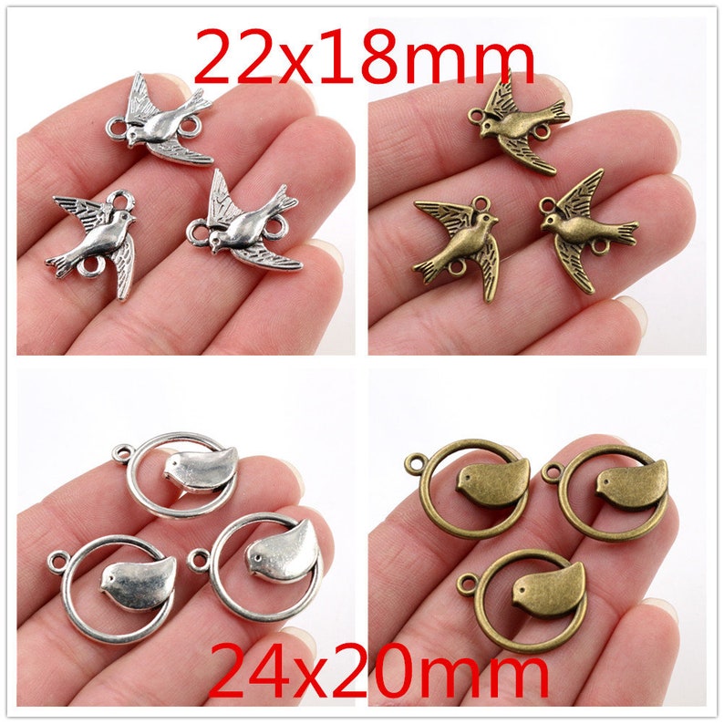 20/10pcs 22x18/24x20/19x12/20x17mm Antique Sliver/Bronze Plated Bird Style Connector Handmade Charms Pendant for Jewelry Making image 2