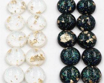 New Style 40pcs 8 10 12mm Black White Built-in Gold leaf Style Flat back Resin Cabochons Fit 8 10 12mm Cameo Base Cabochons