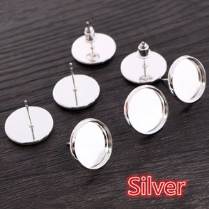 6mm 8mm 10mm 12mm 14/16/18/20mm 8 Colors Plated High Quality Stainless Brass Earring Studswith Ear plug Base,Fit 6-20mm Glass Cabochons image 4