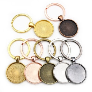 5pcs Keychain With Pendant Bezel Blank Fit 20 25 30mm Cameo Glass Cabochon Base Setting DIY Keychain Key Ring Supplies