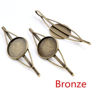 10pcs 20mm High Quality Bronze and Silver Plated Copper Material Hairpin Hair Clips Hairpin Base Setting Cabochon Cameo image 3