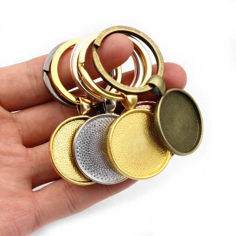 Round Keychain Frame 5pcs Keychain With Pendant Bezel Blank Fit 20 25 30mm Cameo Glass ...