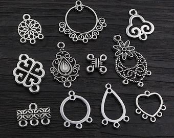 30pcs Antique Silver Plated Boho Vintage Flower Connector Charms Pendant DIY Necklace Bracelet Jewelry Making Findings Supplies