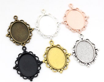 10pcs/18x25mm 30x40mm/5pcs Inner Size 6 Colors Classic Style Cameo Cabochon Base Setting Charms Pendant necklace findings