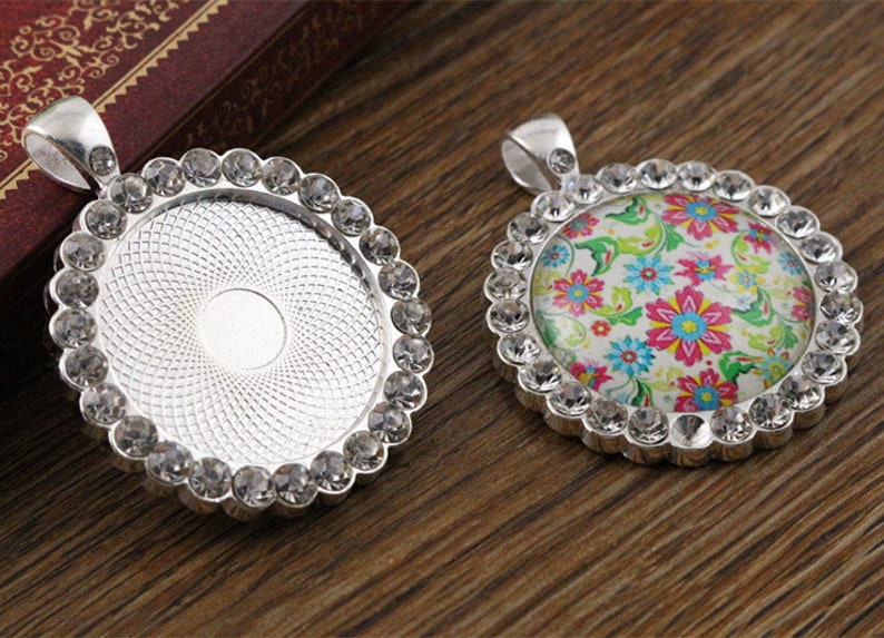 5 stks 25mm Binnenmaat Zilver en Antiek Brons en Rose Goud Strass Cameo Cabochon Base Setting Charms Hanger afbeelding 7