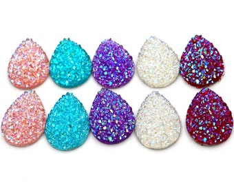 New Fashion 10pcs 18x25mm Drop Style Mix Colors Natural stone types Flat Back Resin Cabochons Cameo