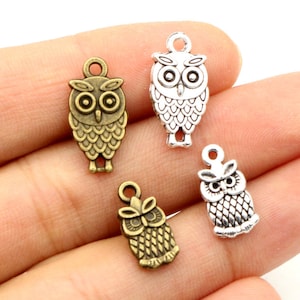 30pcs 15x8mm 19x10mm Antique Silver Plated Bronze Owl Handmade Charms Pendant DIY Jewelry Accessories for bracelet necklace
