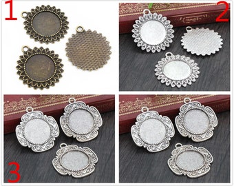 10 Uds 20mm bronce antiguo plateado camafeo de flores ajuste encantos colgante Base en blanco bandeja para fabricación de joyas DIY