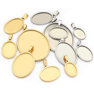 5 stks Rvs 13 x 18 mm 18 x 25 mm 30 x 40 mm Binnenmaat ovale hanger cabochon blanco basisafstellade DIY sieraden accessoires