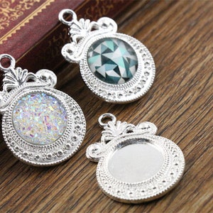 20pcs 12mm Inner Size 5 Colors Fashion Style Cabochon Base Cameo Setting Charms Pendant image 4
