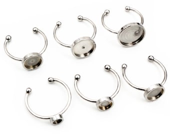 10pcs 4 6 8 10 12mm Stainless Steel Thick Adjustable Ring Settings Blank Base Fit 4-12mm Glass Cabochon Buttons Bezels