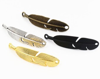10pcs 45x10mm Noir / Argent Antique / Bronze / Or Couleurs Plaqué Plume FaisAise Fait Main Pendentif: DIY pour collier bracelet