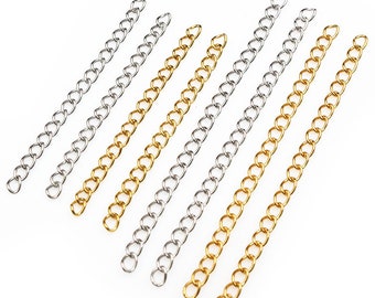 50pcs 4x3mm 50/70mm Length Stainless Steel Bulk Necklace Extension Chain Tail Extender Bracelet Chains For DIY Jewelry Making