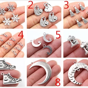 10/20/30/50pcs Antique Silver Plated Moon Shoes Snowflake Sloth Small Charm Pendant for DIY Jewelry Making Accessories image 1