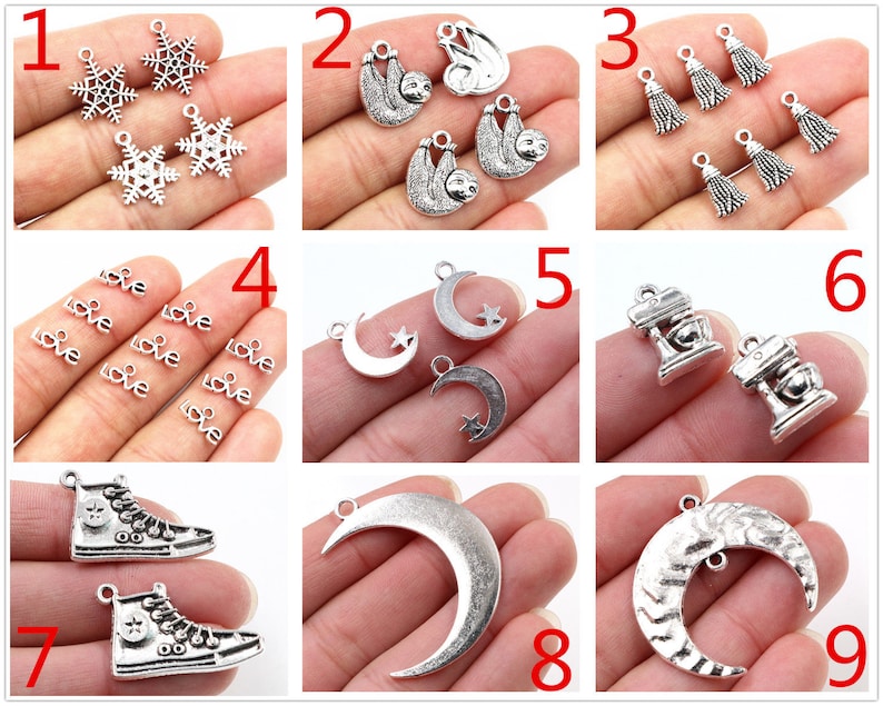 10/20/30/50pcs Antique Silver Plated Moon Shoes Snowflake Sloth Small Charm Pendant for DIY Jewelry Making Accessories image 1