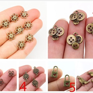 40/20/50/30pcs Antique Bronze Buttons/Flower/Moon Charm Pendant for DIY Jewelry Making image 1