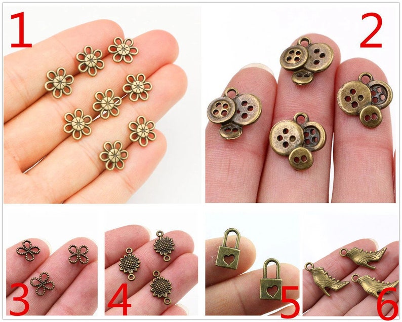 40/20/50/30pcs Antique Bronze Buttons/Flower/Moon Charm Pendant for DIY Jewelry Making image 1